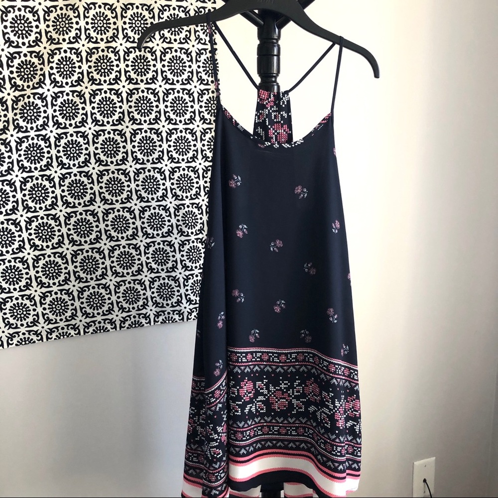 Navy Floral Chiffon Dress